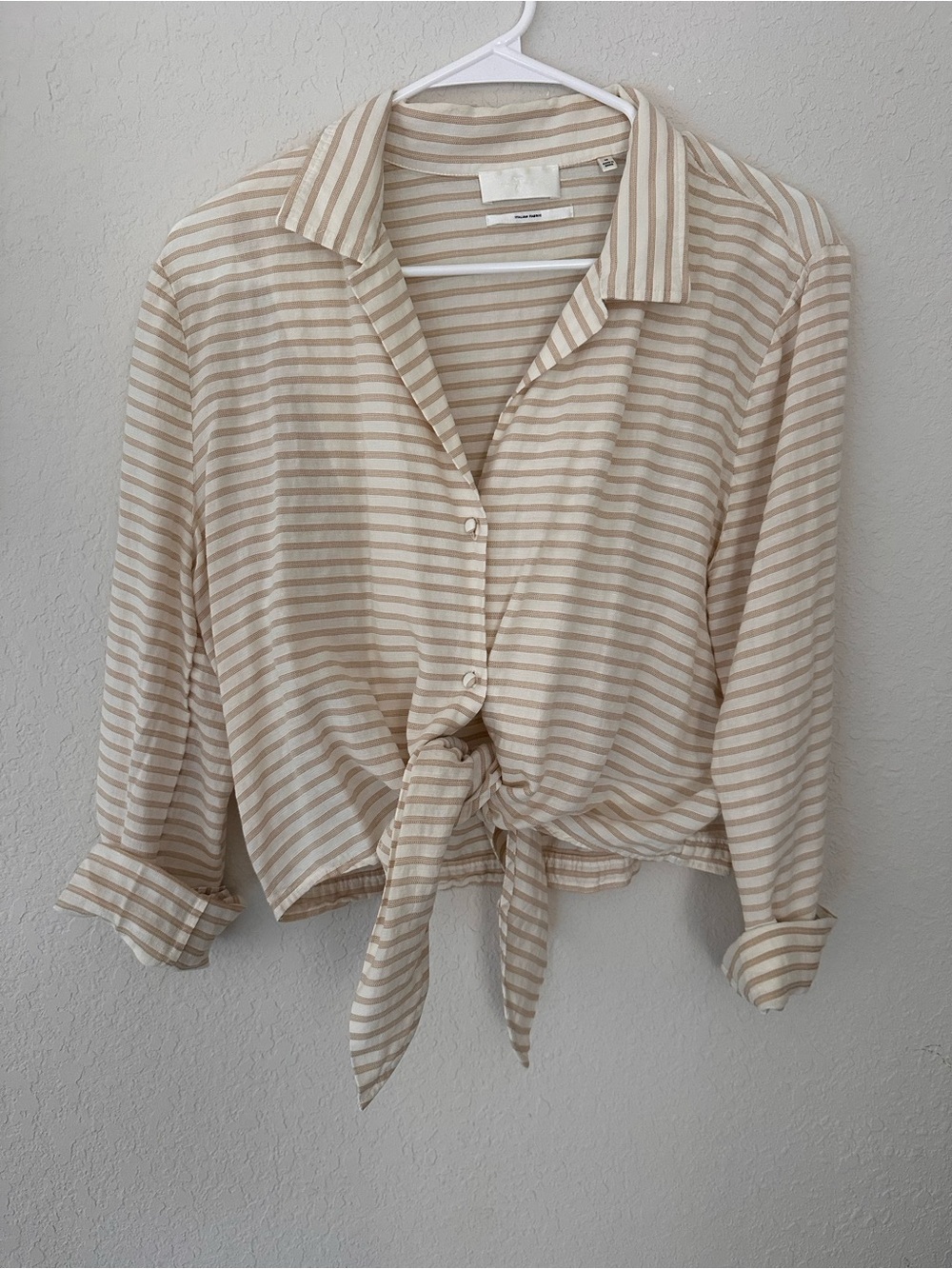 7 for All Mankind Striped Tie-Front Button-Up Top - Beige Cream